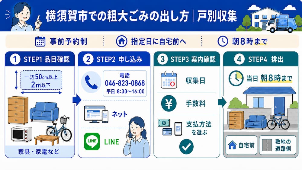 yokosuka kobetsu 横須賀市|粗大ごみ回収の流れ