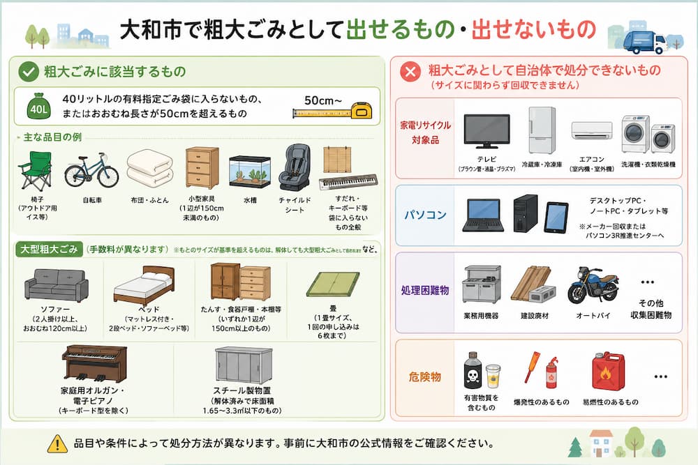 yamato taisho 大和市で粗大ごみとして出せるもの・出せないもの