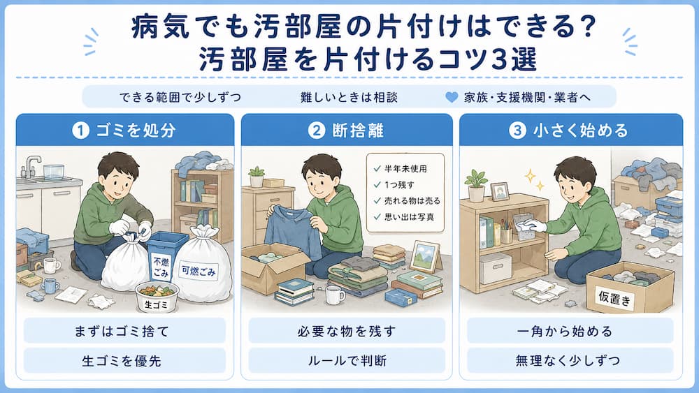 0514afa51e5cf71ccb7525db3d00201b 病気でも汚部屋の片付けはできる?汚部屋を片付けるコツ3選