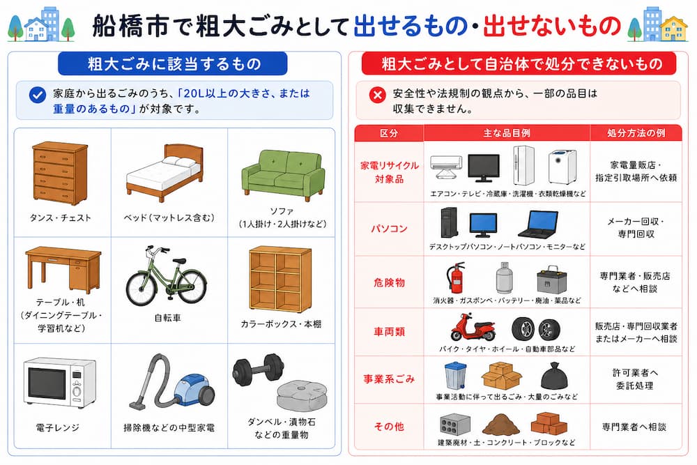 funabashi taisho 船橋市で粗大ごみとして出せるもの・出せないもの