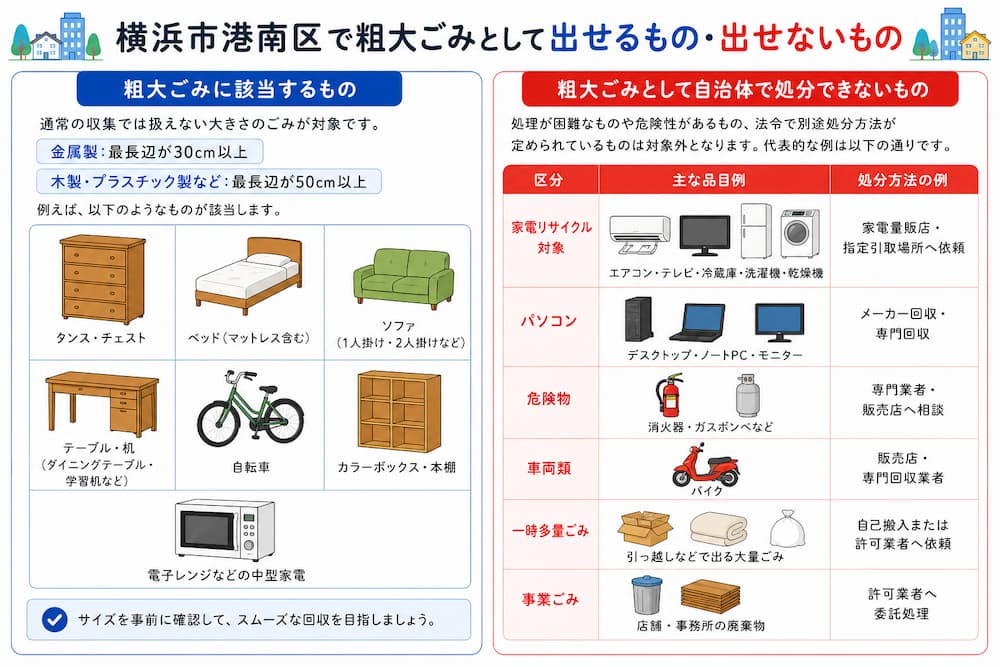 konan taisho 横浜市港南区で粗大ごみとして出せるもの・出せないもの